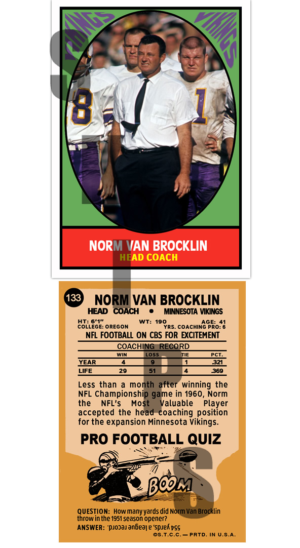 1967 STCC #133 Topps Norm Van Brocklin Minnesota Vikings HOF